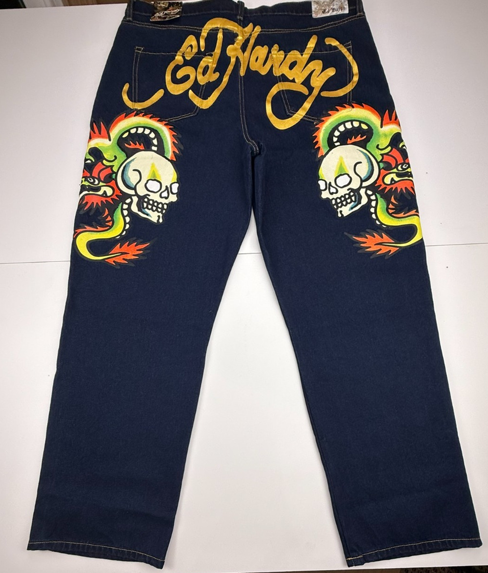 ED HARDY MEN'S RAW JEANS W/ BACK PAINT WORK SZ 38 MEHD8305-1 NWT